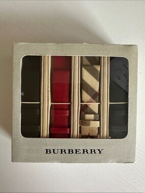 New Burberry Women’s Watch Accessory Set with Black, Red and Beige Striped Bands